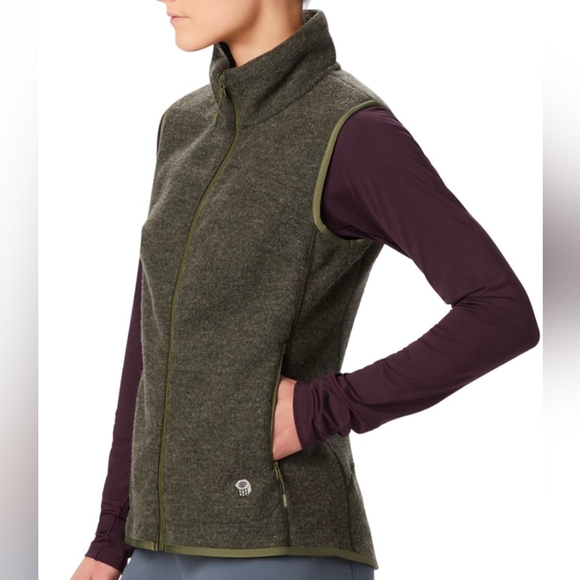 Mountain Hardware Women's Small Sleeveless Zip-Up Vest Green Wool Hatcher Grid - Picture 4 of 11